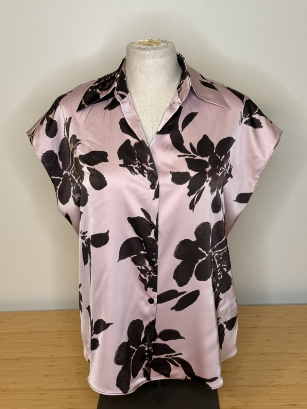 Madison D'Amelie Womens Floral Satin Blouse Pink and Brown Size Medium